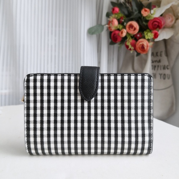 NWT Kate Spade Madison Jazzy Gingham Printed Medium Compact Bifold Wallet KD744 - Picture 2 of 5